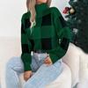 Women's Christmas Casual Color Block Plaid Long-Sleeved Turtleneck Sweater