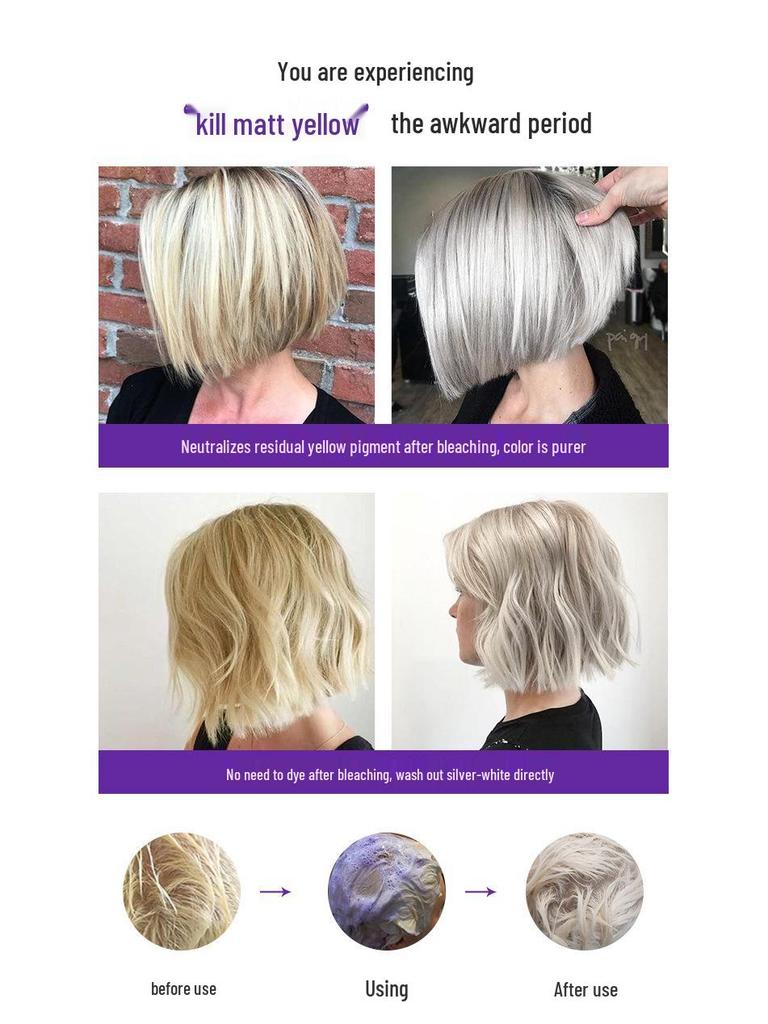 Purple Shampoo for Ash-Blonde Hair Care After Bleaching to White Gold