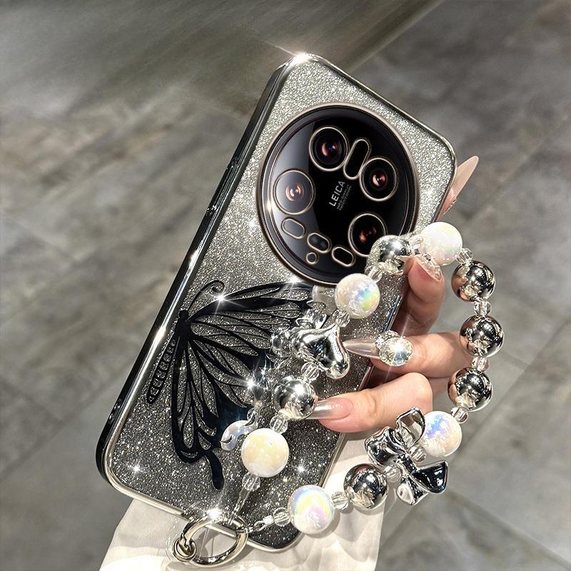 

Лазерний браслет-чохол з глітерним покриттям Метелик для Xiaomi 15 14 Ultra 15T 14T 13 12 11 Pro Lite Силіконовий чохол Xiaomi 14T чорний