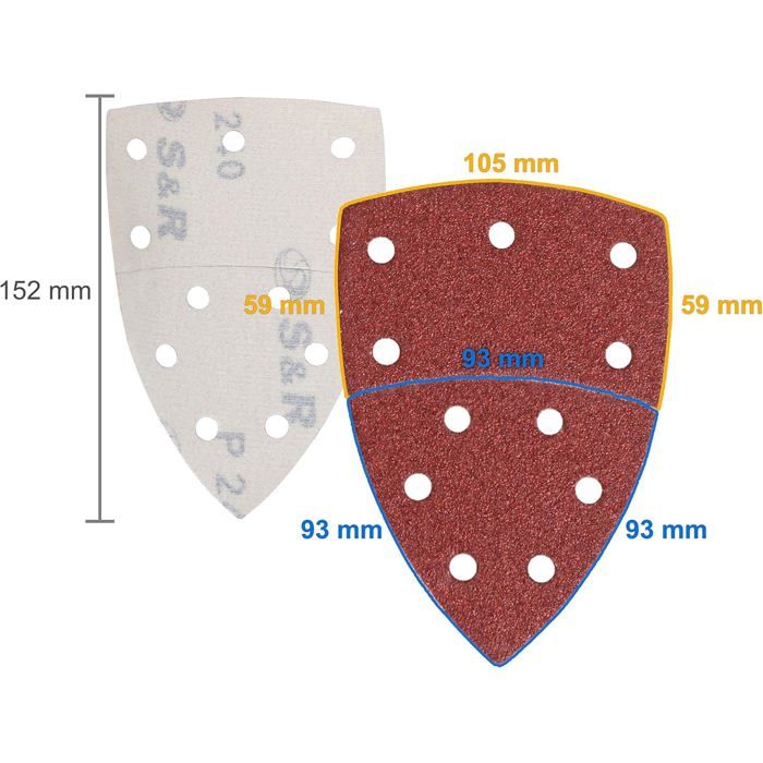 AIMOONSA Lot 60 feuilles abrasives triangulaires 105 x 152 mm P40–P240 pour ponceuse delta