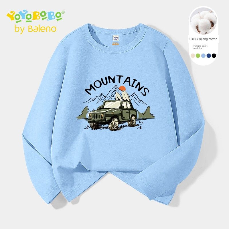 Bannelu Children s Clothing Boy s Long-Sleeved T-shirt Pure Cotton Spring and Autumn Little Boy Tops Children s Thin T-shirt Undershirt Blue/Yb Station Wagon 110