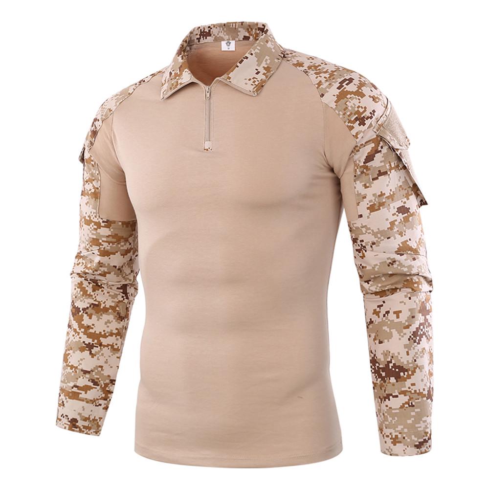 Men Tactics Camouflage Long-Sleeve Beefy Muscle Basic Solid Blouse Tee Shirt Top