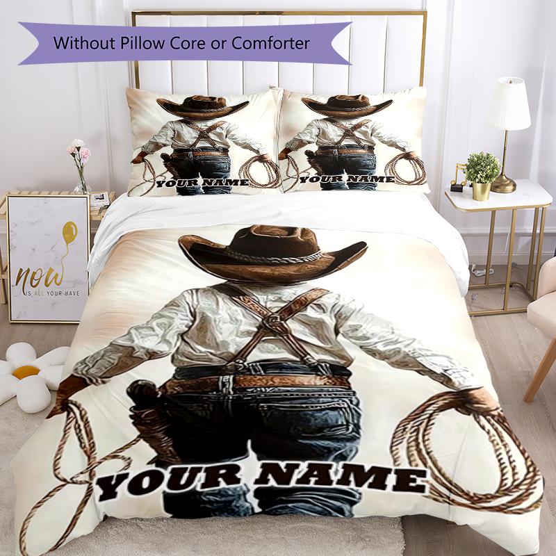 3PC Custom Name Cowboy Dreams Bedding Set Duvet Cover Closure Includes 1 Duvet Cover & 2 Pillowcases for Bedroom