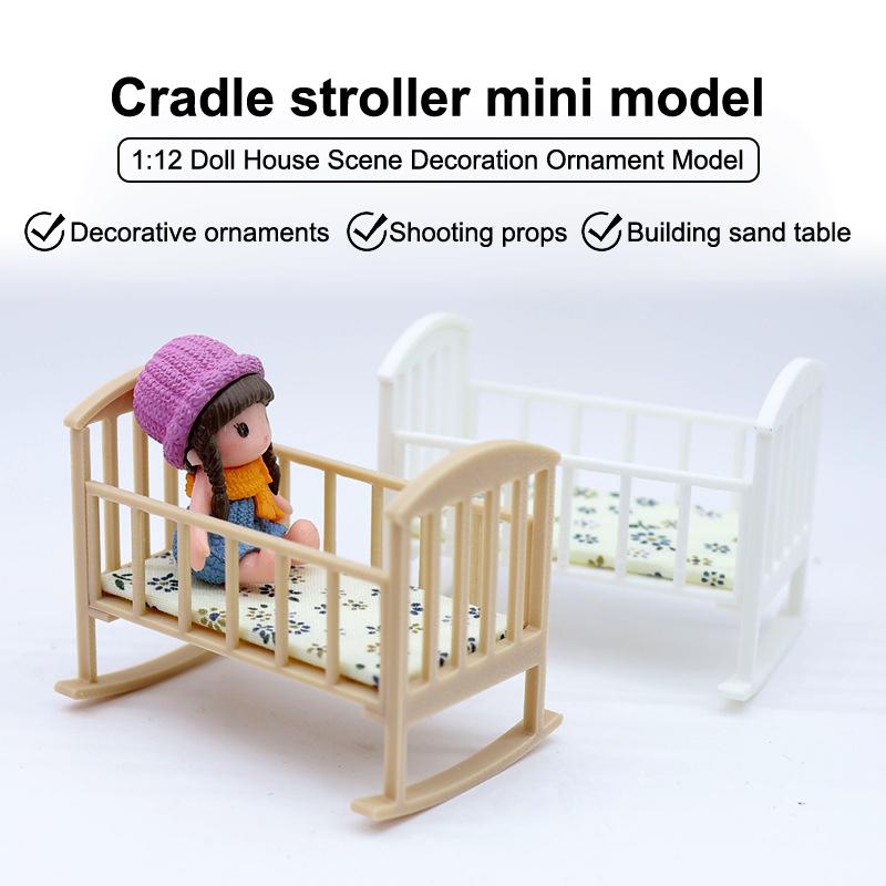 1/12 Dollhouse Mini Cradle Baby Bed Rocking Bed Model Dollhouse Simulation Furniture Decoration Dolls House Accessories Play Toy
