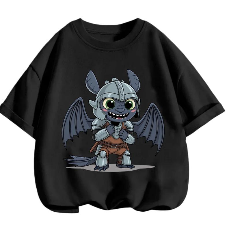 Toothless Summer Fashion T-Shirt Cute Cartoon Design Casual Crew Neck For Children