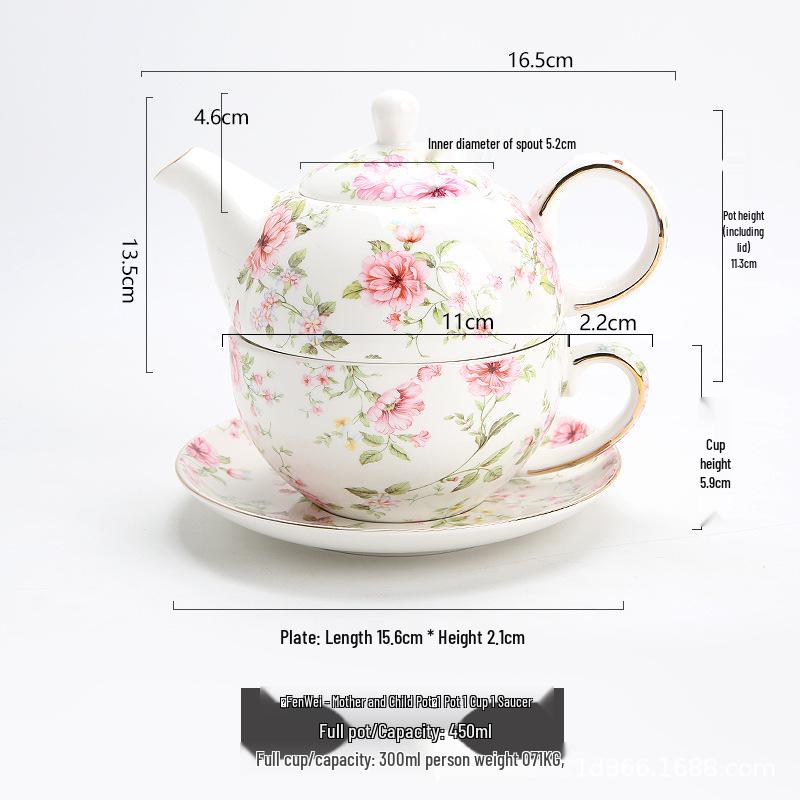 Mother-Child Ceramic Tea Set: Upgraded Pot & Cup with Floral Design