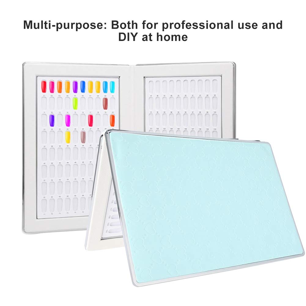 Nail Display Chart, 160 Slots Nail Gel Polish Organizer Color Card Nail Polish Color Display Chart Book Nail Swatch Book Nail Art Practice Card(Blue)