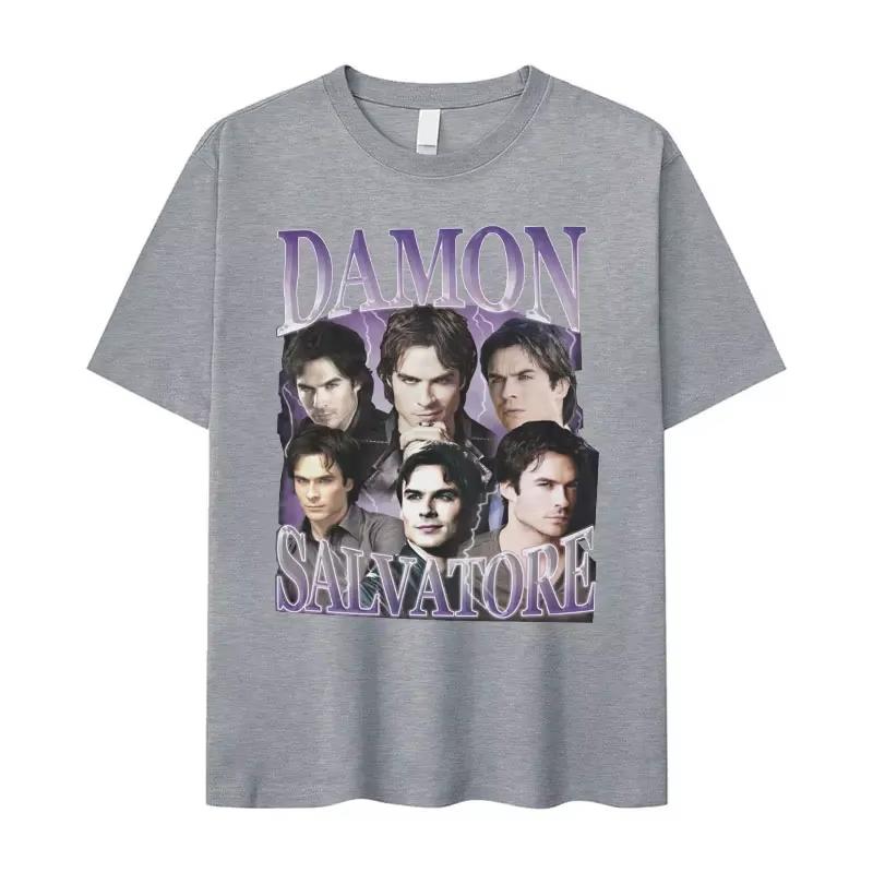 Damon Salvatore IanSomerhalder TV Drama Pattern Tshirt for Men Women Retro Gothic Fashion Oversized Shirt Short Sleeve Casual Clothing