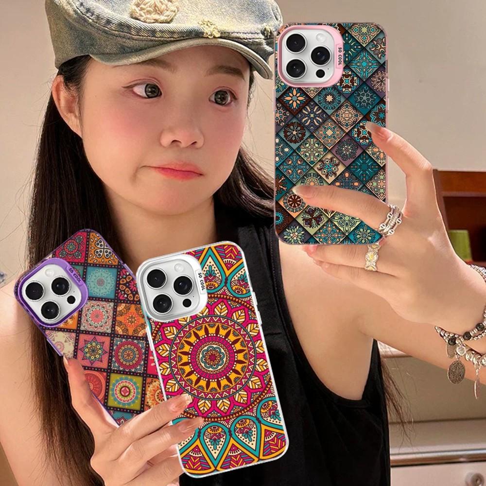 Mandala Flower Totem Phone Case For iPhone 16 15 14 13 12 11 Pro Max X XR XSMAX 8 7 Plus Matte Shockproof Back Cover