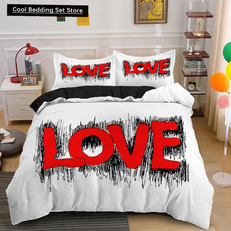 Lover Couple Bed Duvet Cover Set Valentine's Day Gift Heart Shape Bedding Set King Queen Double 2/3pcs Polyester Comforter Cover