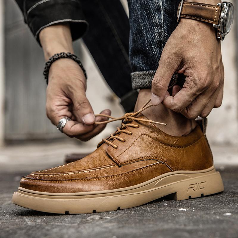 British Leather Shoes Leather Men's Casual Single Shoes Handmade Shoes Stitched Casual Leather Shoes