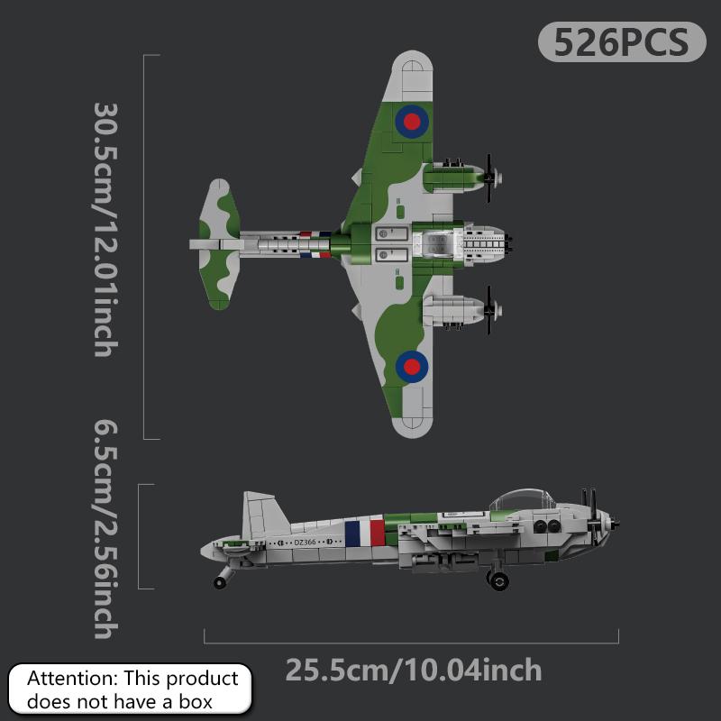 

526PCS World War II Mosquito Bomber Building Blocks, Classic Aircraft Military Puzzle Assembly Models, Handmade DIY Boys Gift