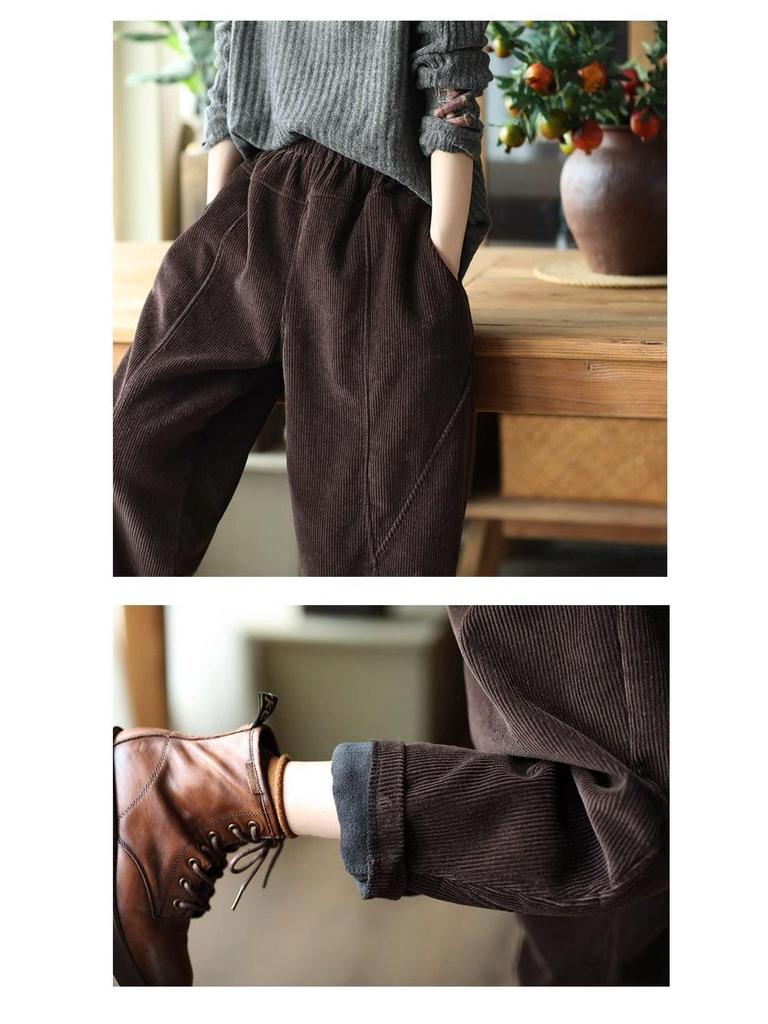 Women's Patchwork Chenille Harem Pants - Autumn/Winter 2024, Thickened Velvet for Warmth, Versatile Casual Slim Fit.