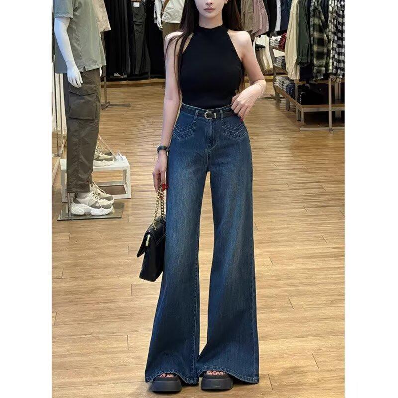 

Зимние женские джинсы клеш с высокой посадкой, облегающие, темно-синей варки – Не прилипающие, универсальные, длинные XL синий