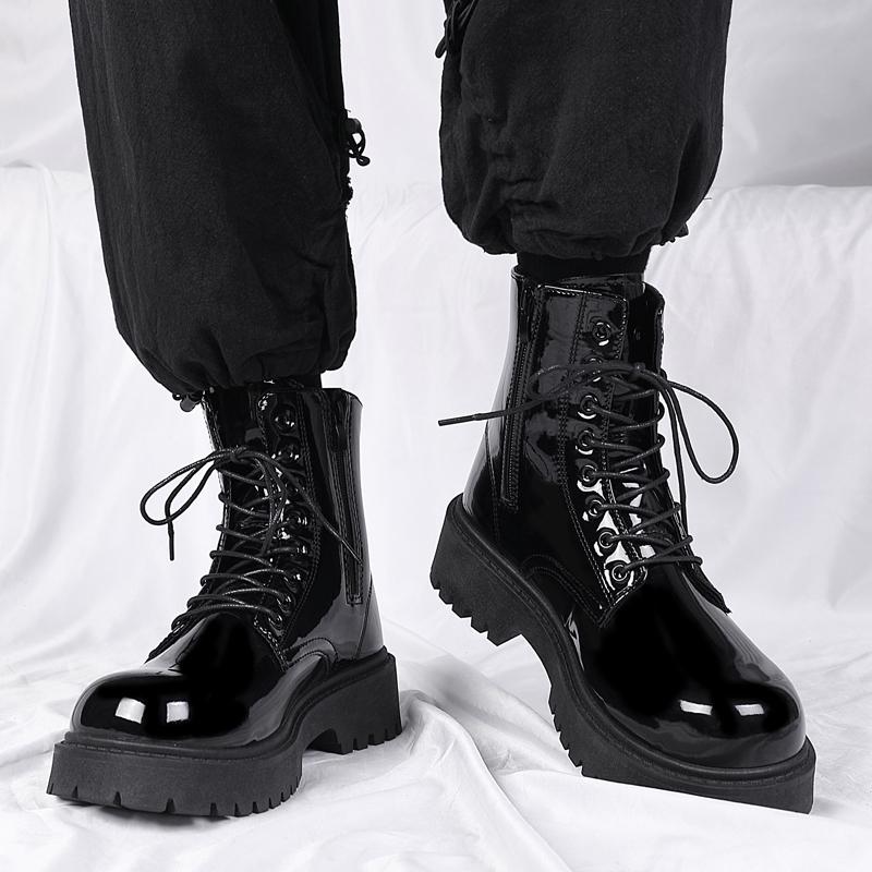 FashionHigh Ankle Boots Men Casual Footwear Punk Leather Boots for Men Winter Fur Warm Stylish Men Motorcycle Boot Big Size 37-46