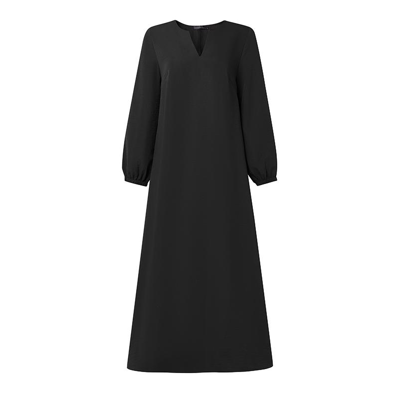 ZANZEA Abito Casual da Donna con Scollo a V, Colore Unito, Manica Lunga, Vestibilità Ampia