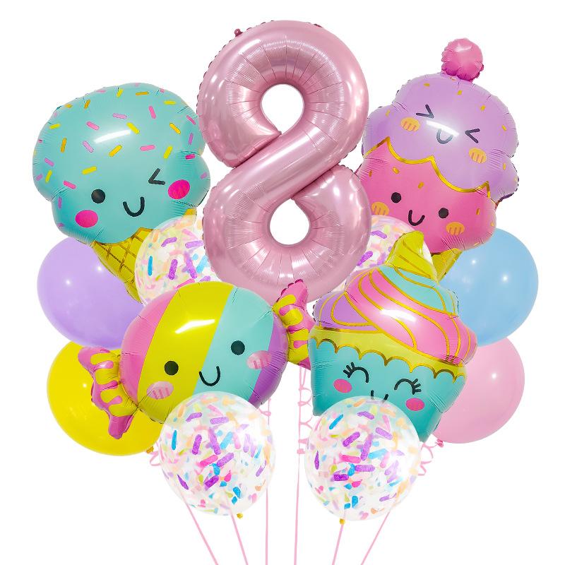 New Candy Ice Cream Balloon Set Baby Birthday Party Photo Props 32-Inch Pink Digital Scene Arrangement
