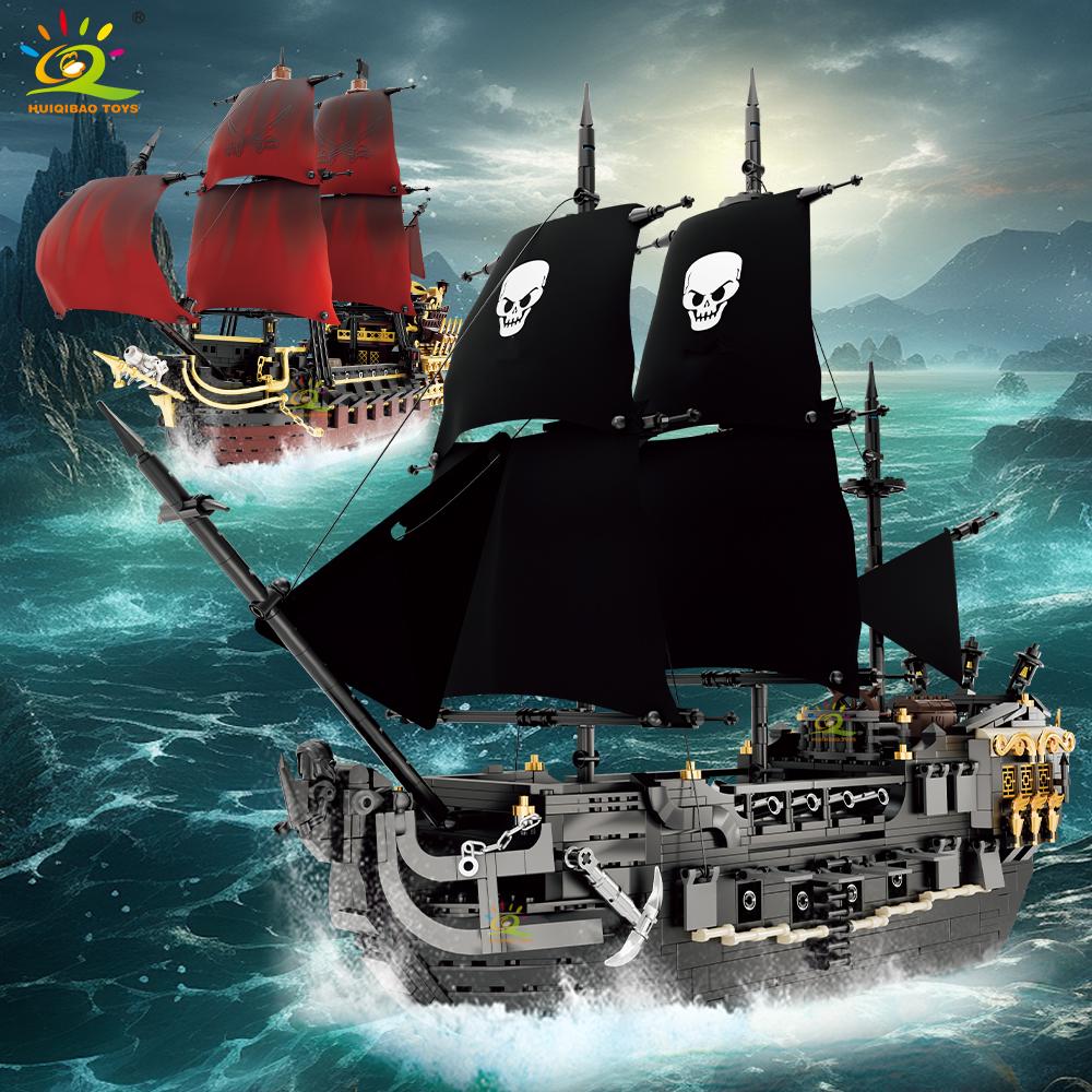 Skeleton Ghost Black Boat Red Pirate Ship Building Blocks Model Assembly Bricks Toys Desktop Decor. Kid Boy Adult Gifts