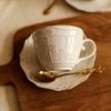 French Retro Embossed Ceramic Coffee Cup & Saucer Set for Afternoon Tea or Latte Art