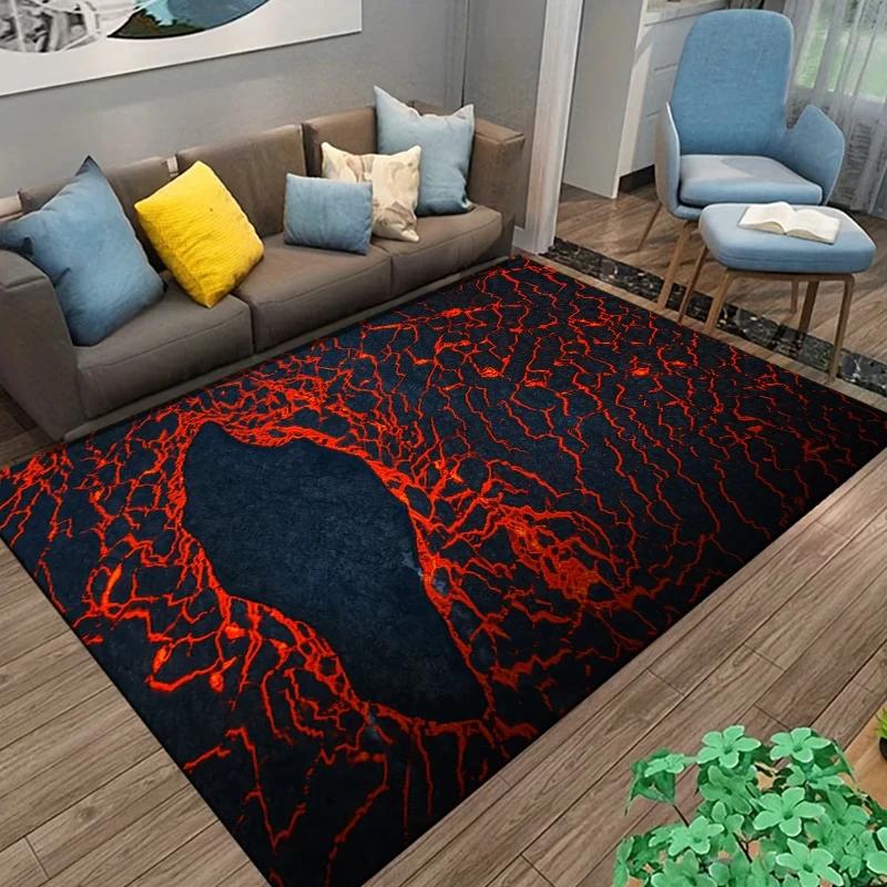 3D Volcano Lava Magma Rugs Carpet for Bedroom Decor Living Room Large Area Rugs Bedside Non-slip Floor Mat Home Entrance Doormat