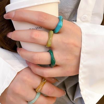 5Pcs Geometric Irregular Rings Resin Acrylic Ring New Finger Ring  Women