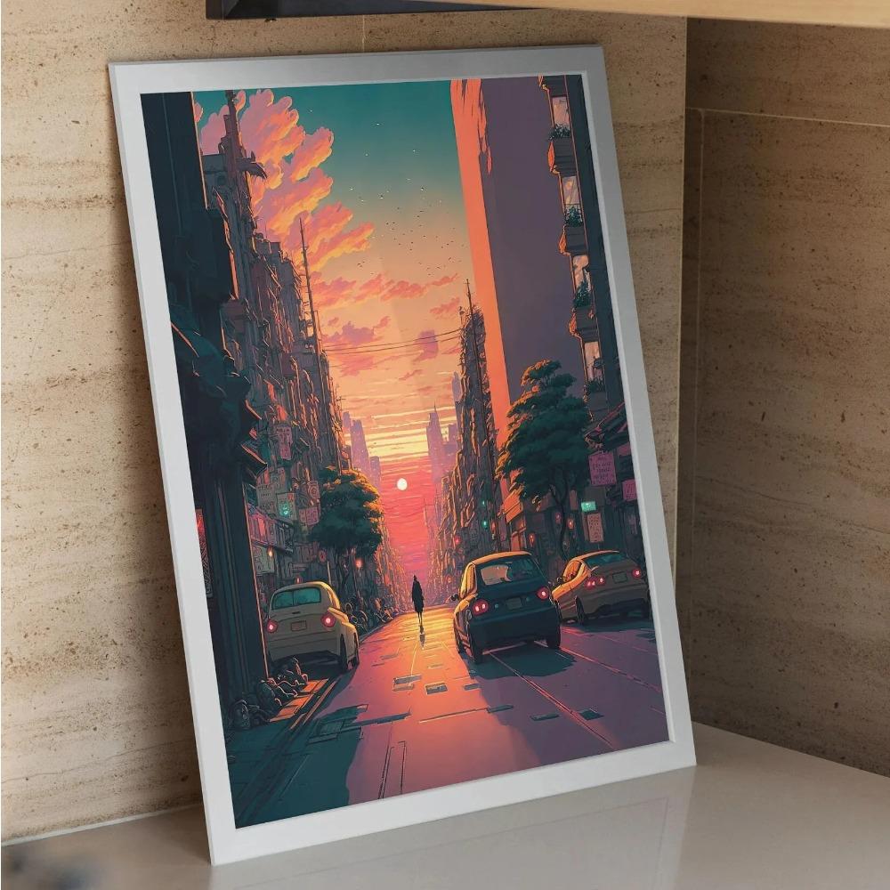 Manga Style Japanese Street Landscape Canvas Prints Night Hut Wall Art Posters for Living Room Coffee House Bar Home Decor Gifts