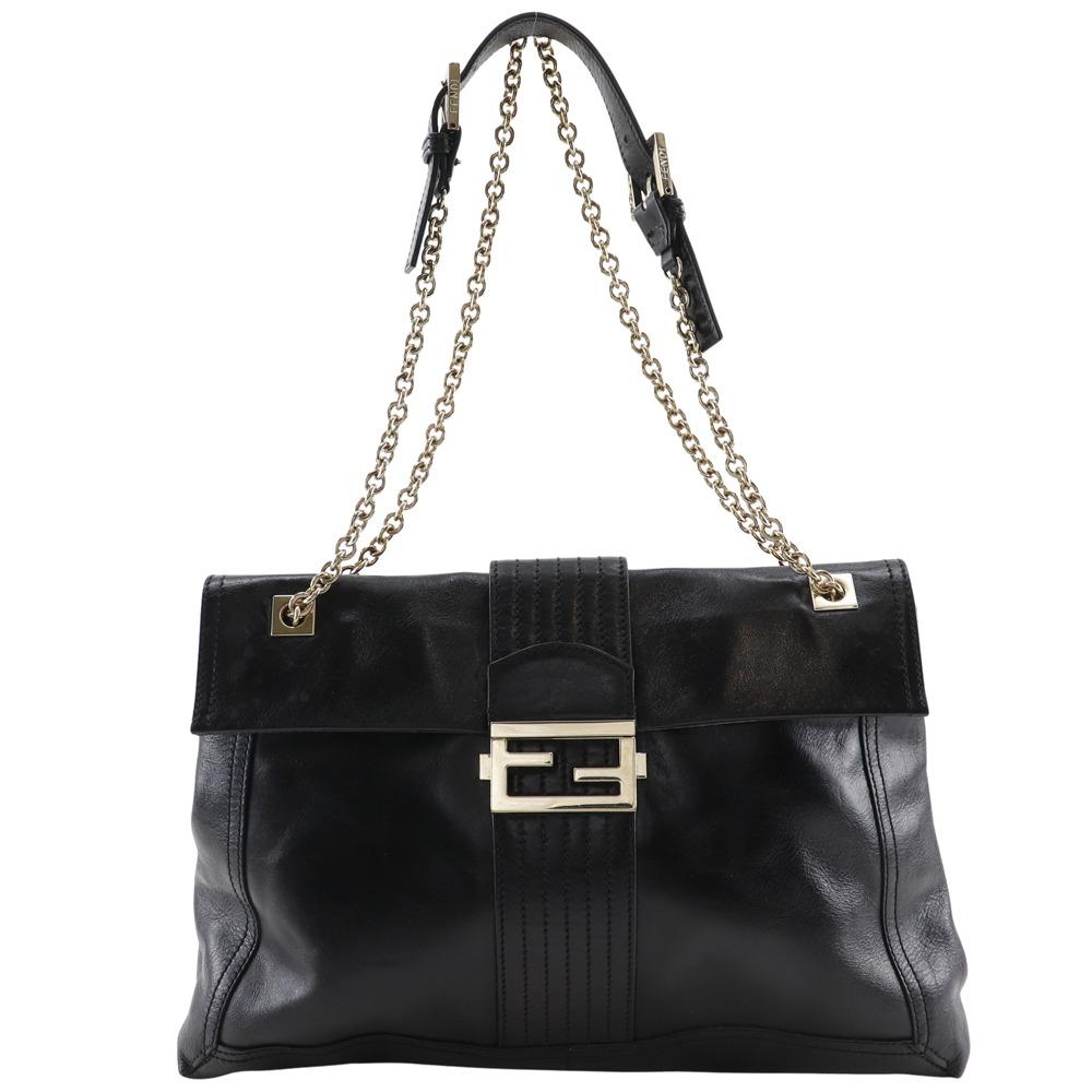 

FENDI Chain tote Tote Bag 2WAYShoulder black leather Women Used