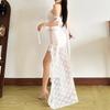 Vintage Lace Strapless Pearl Bustier Top & Asymmetrical Ruffle High Waist Skirt Set, Elegant Sexy Two-Piece Outfit for Women