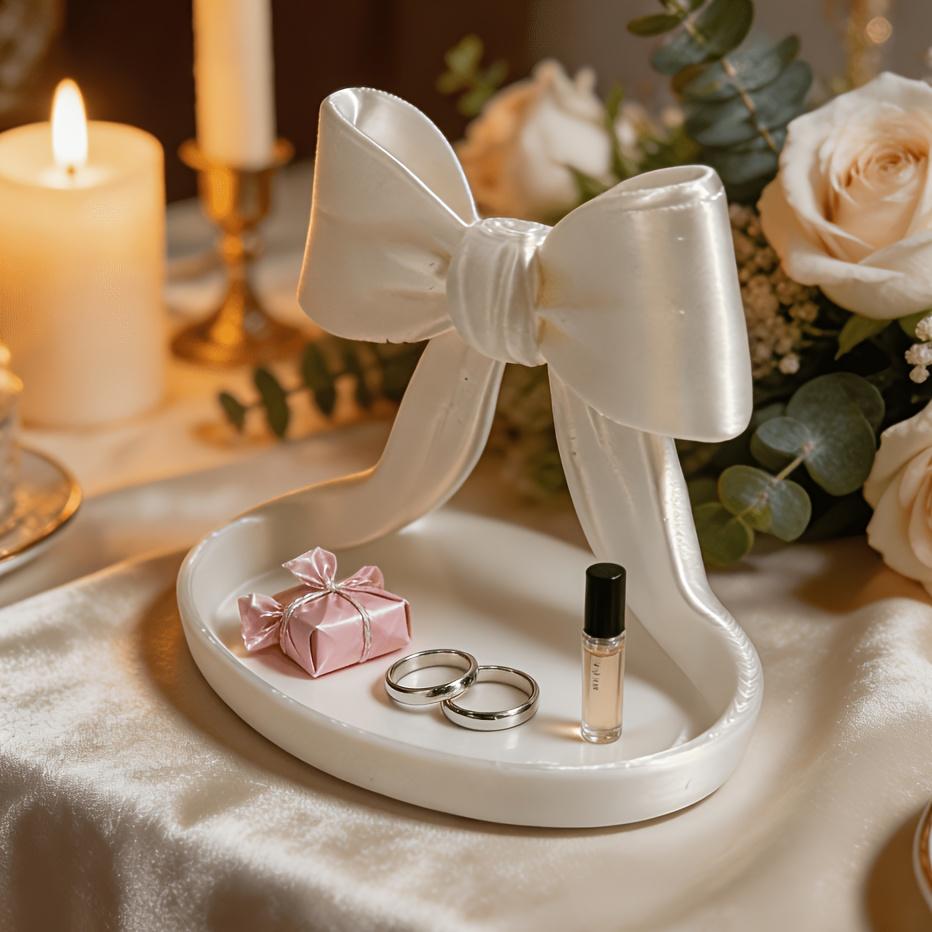 1PC Cream Bow Storage Tray Decoration, Bow Jewelry Storage Tray