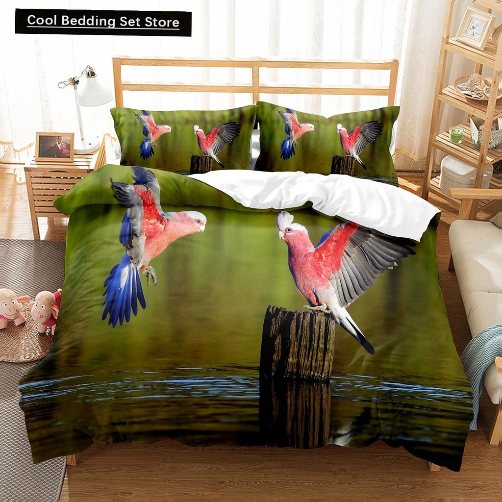 Red Rare Birds King Queen Duvet Cover Tropical Flying Animals Bedding Set Wildlife Quilt Cover 2/3Pcs Polyester Comforter Cover
