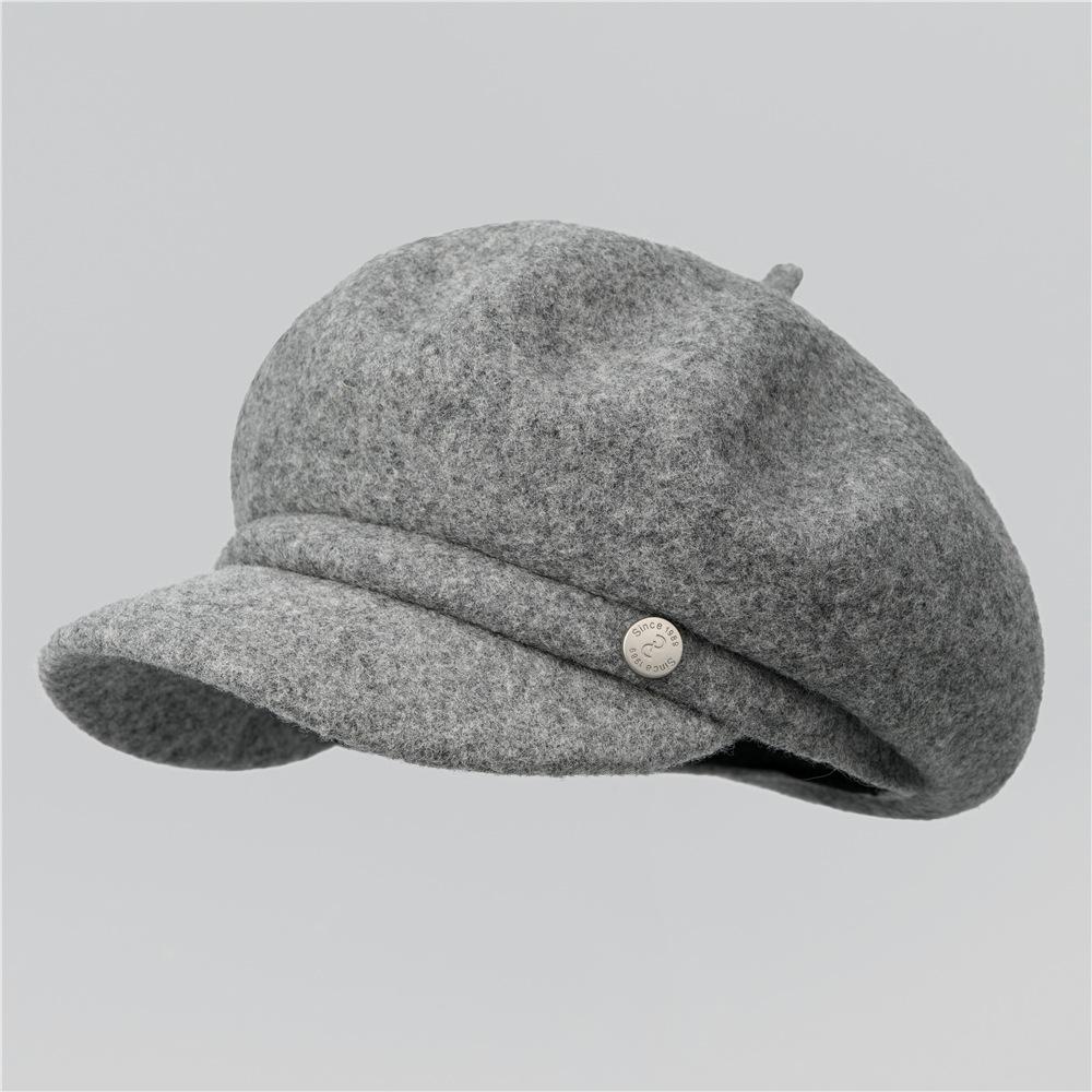 High Quality Wool Beret Women S Retro Woolen Octagonal Hat Face Ducktongue Painter Hat M（56-58cm）