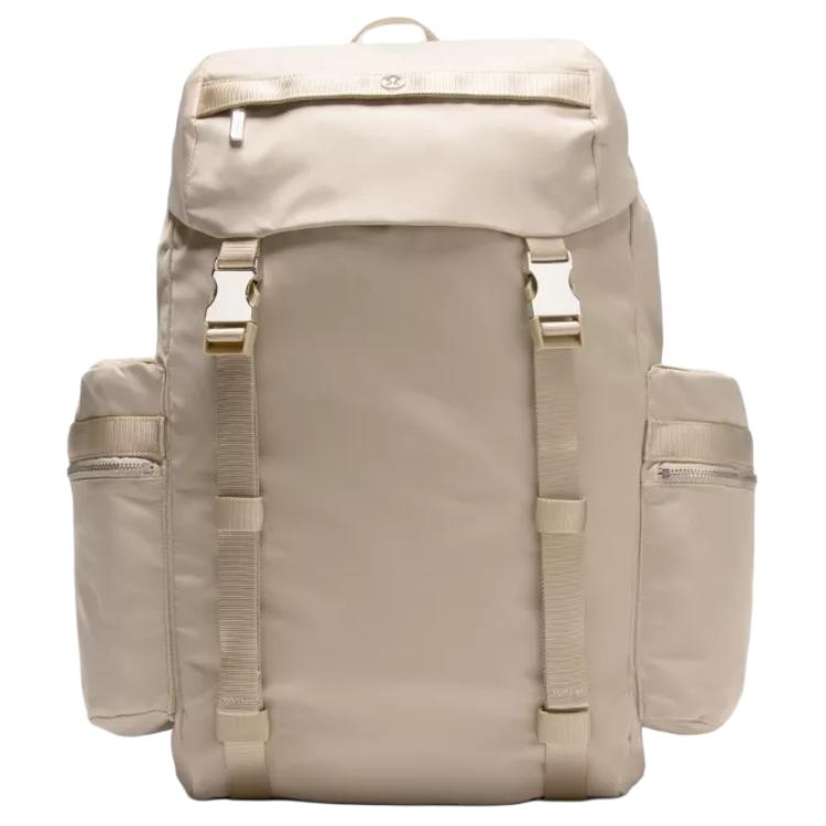 Lululemon Wunderlust 25L Large Capacity Versatile Portable Nylon Backpack Unisex Backpacks Pure-Oak Silver LU9AS8S-069458 Sheer Oak & Silver