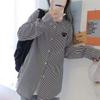 Japanese Heart Embroidered Striped Slim Fit Lapel Shirt - Versatile Long Sleeve for Spring & Autumn