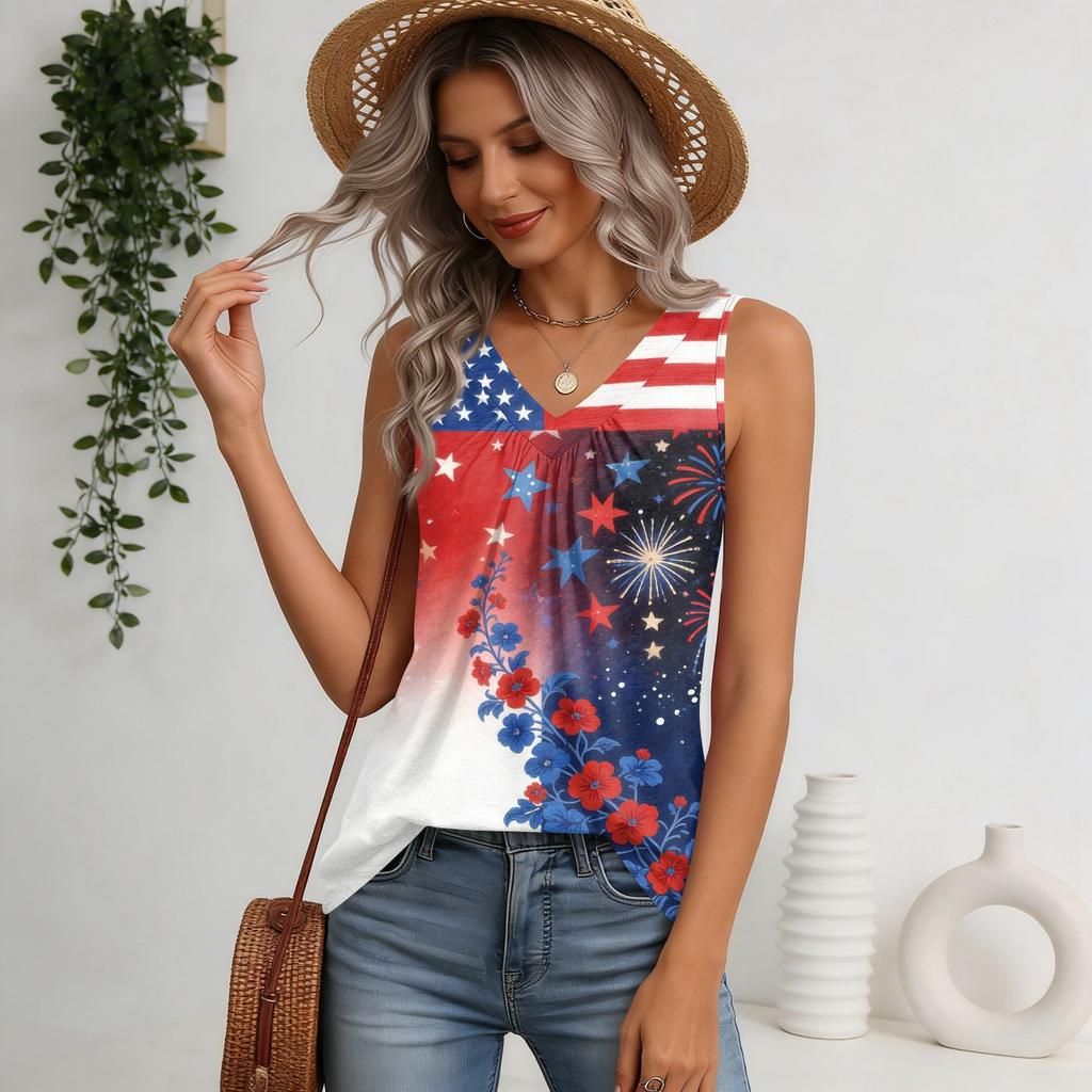 Womens Tank Tops Sleeveless Loose Fit Tops V Neck Pleated Shirts Basic Tees