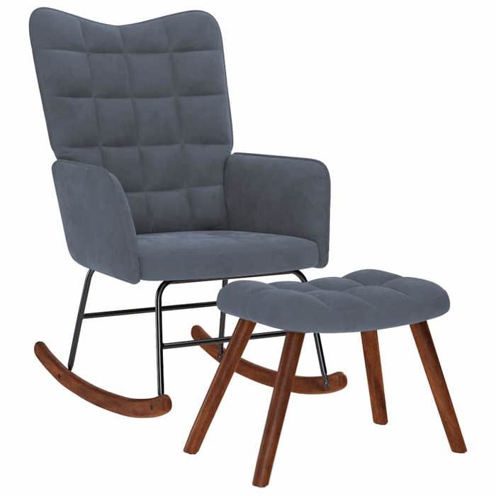 VidaXL Chaise à bascule avec repose-pied gris foncé velours, fauteuil à bascule, chaise longue, siège de salon, chaise, 4016844