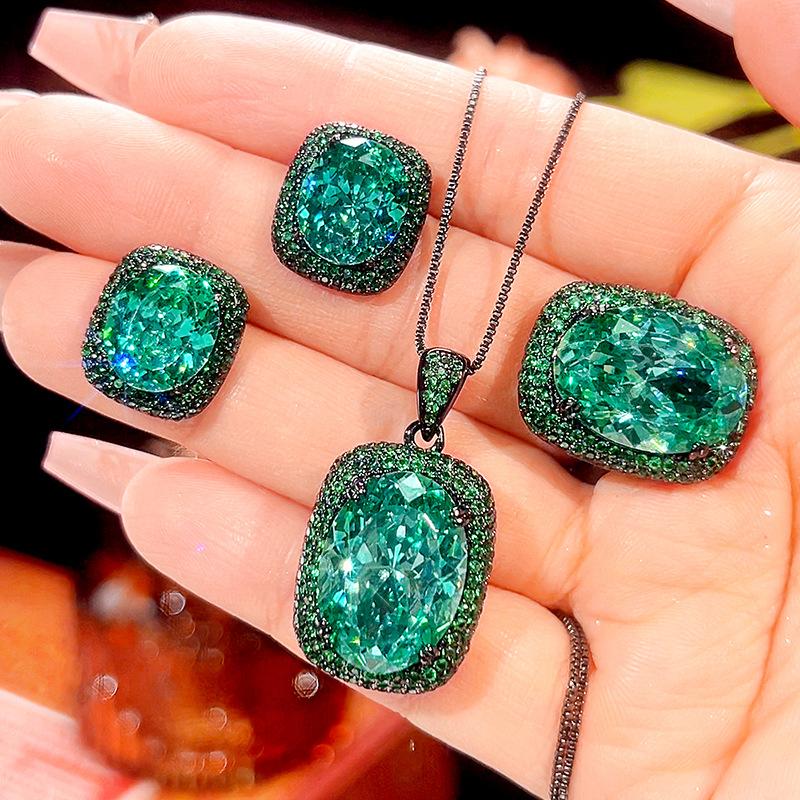 Jewelry Copper Bottom Gold-Plated Simulation Para Green Black Gold High-End Set Women'S Stone 13 * 18