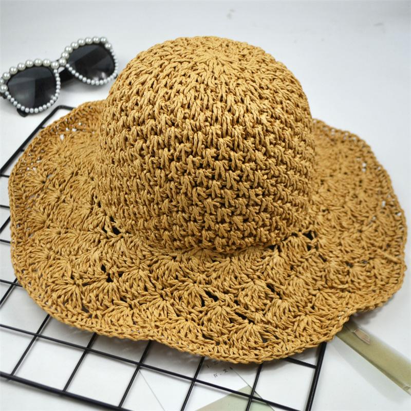 

Шляпа с широкими полями, женская новая вязаная крючком соломенная кепка от солнца, летняя модная складная женская солнцезащитная пляжная кепка с козырьком H067