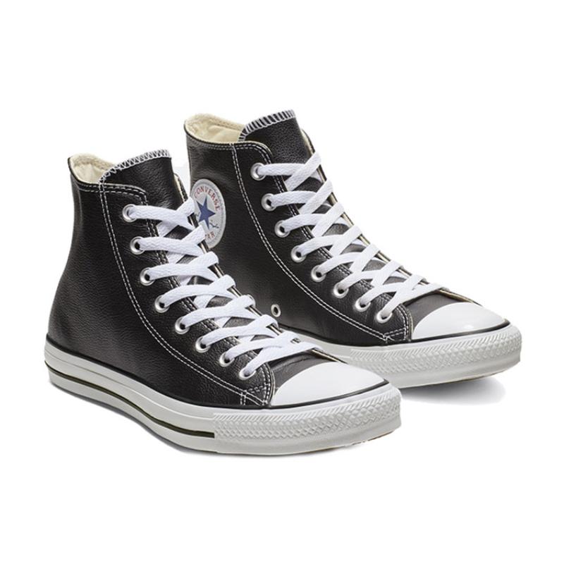 Converse All Star Leather Leather Classic Versatile High Top Espadrilles Unisex Black & White