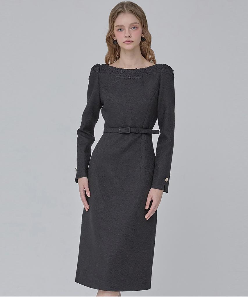 Julie And Kara 24 Fw Collar 105 Dear Holly Tweed Dress Black