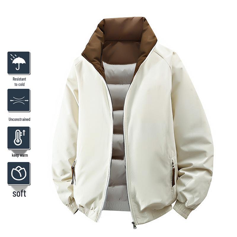 

Men s 2025 Fashion Color Block Patchwork Stand Collar Warm Cotton Winter Coat L хакі