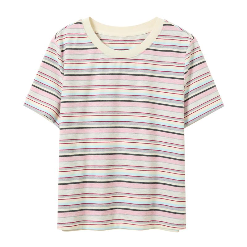 Sancai Women s 2026 Summer Striped Round Neck T-shirt XL