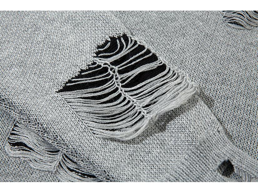 Pull Zippé Déchiré Tendance Unisexe Automne 2024 - Maille Streetwear Ample