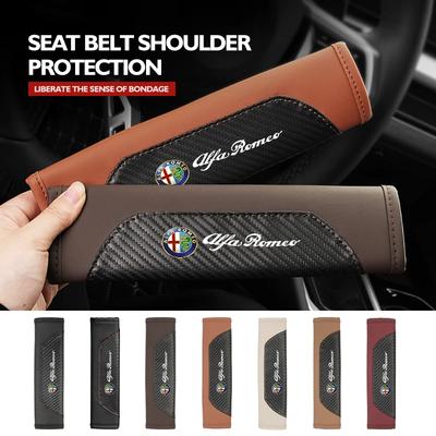 Leather Car Seat Belt Cover Protect Shoulder Strap Padding For 159 Giulietta Giulia 147 Mito 156 159 166 GT Stelvio