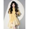 Irregular Design Lazy Style Yellow Patchwork Dress 2025 Spring Popular Temperament Skirt