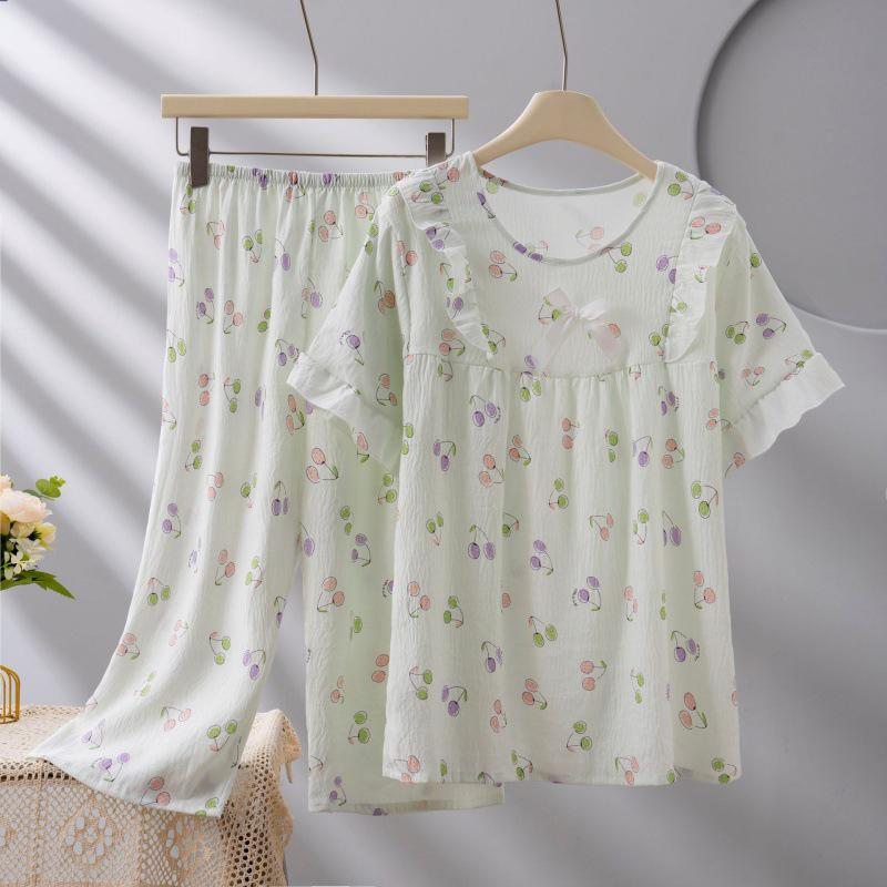 2026 Women's Plus Size Short-Sleeve Cloud Cotton Pajama Set: High-End Printed Homewear for Spring, Summer, Autumn