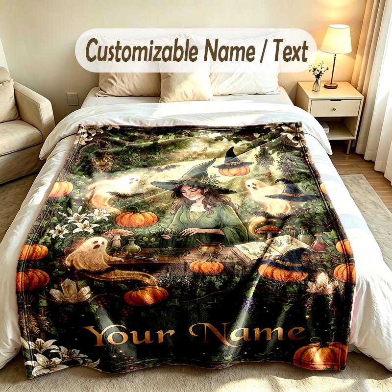 Witchcraft Theme Custom Blanket Personalized Name & Text Customized Soft Warm Throw Blanket Home Decor