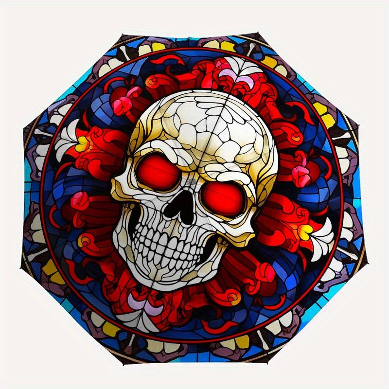 Stained Skull Window Art DecorUmbrella, Portable 3-Fold Compact Umbrella,Christmas Gift ES656