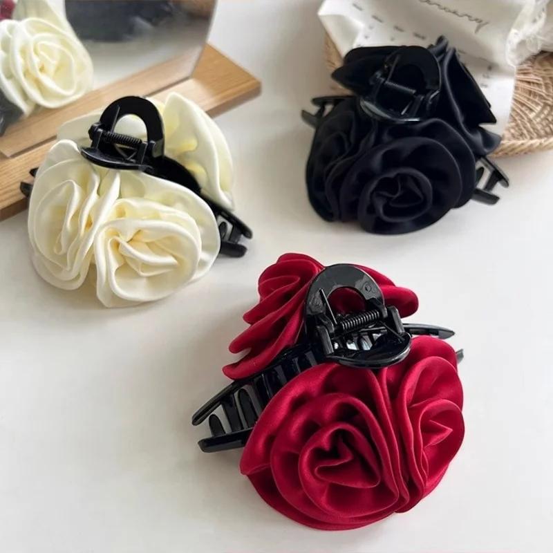 Retro Solid Fabric Rose Hair Clip for women Elegant Shark Clip Girls Hair claw Hair accessories