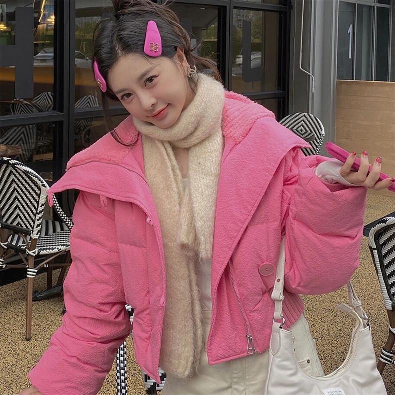 

Новый стиль Женское зимнее короткое Хлопковое пальто и хлопковая куртка свободного кроя в корейском стиле Студенческая куртка для невысоких L розовый