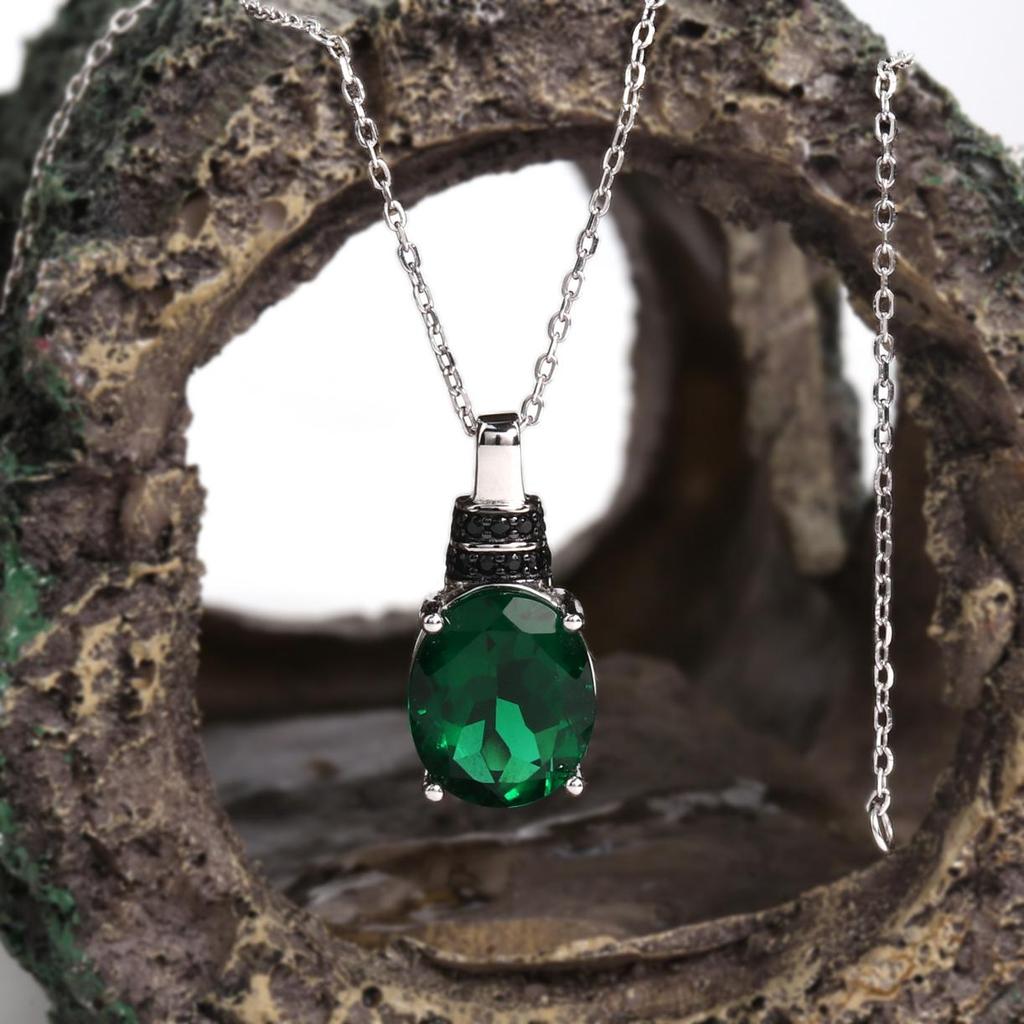 Vintage Pendant Created Oval 10*12mm Emerald Nano 925 Sterling Silver Necklace Fine Jewelry for Women's Proposal Gorgeous Gifts